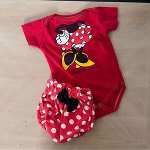 Disney Red Minnie Mouse Baby Bodysuit and Bloomers Set Baby Size 12M